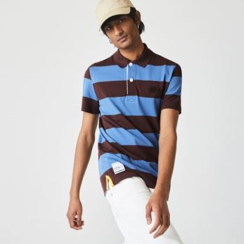 Lacoste Regular Fit Striped Cotton Piqué Polo Shirt Pánské - Polo Hnědé / Blankyt | CZ-RShDnY